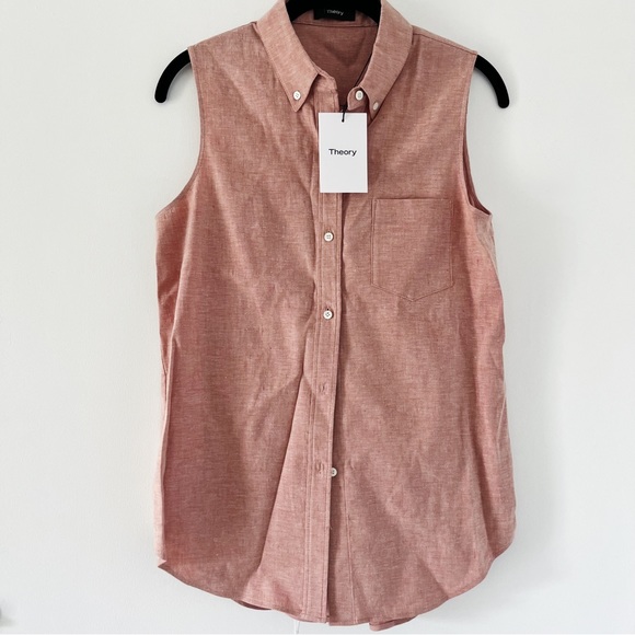 NWT Theory Yarine Azalea Melange Linen Blend Sleeveless Button Down Top - Small